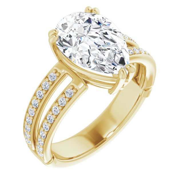 10K Yellow Gold Customizable Pear Cut Design featuring Split Band with Accents