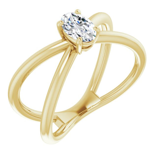 10K Yellow Gold Customizable Oval Cut Solitaire with Semi-Atomic Symbol Band