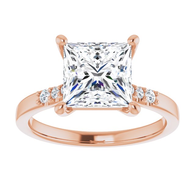 Cubic Zirconia Engagement Ring- The Kayla Love (Customizable 7-stone Princess/Square Cut Cathedral Style with Triple Graduated Round Cut Side Stones)