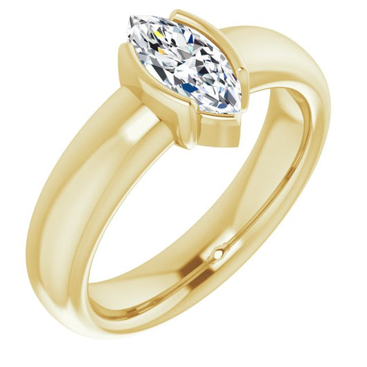 10K Yellow Gold Customizable Bezel-set Marquise Cut Solitaire with Thick Band