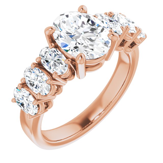 10K Rose Gold Customizable 7-stone Oval Cut Design with Large Round-Prong Side Stones