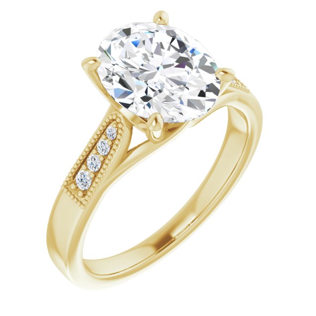 10K Yellow Gold Customizable 9-stone Vintage Design with Oval Cut Center and Round Band Accents