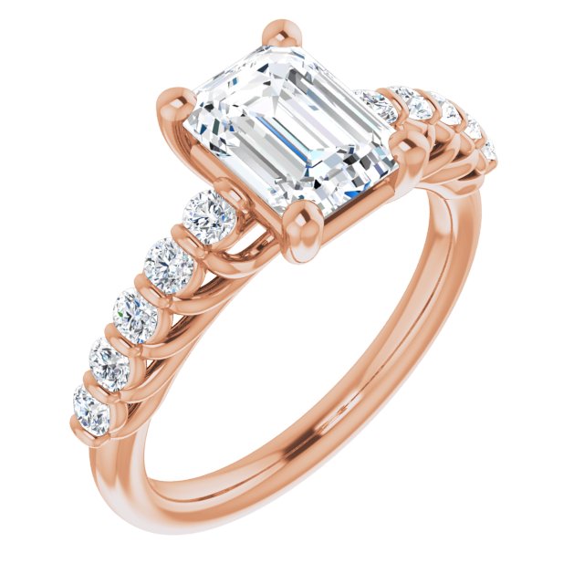 Cubic Zirconia Engagement Ring- The Alaia (Customizable Radiant Cut Style with Round Bar-set Accents)