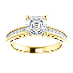 Cubic Zirconia Engagement Ring- The Jazmin Ella (Customizable Asscher Cut with Three-sided Filigree and Channel Accents)