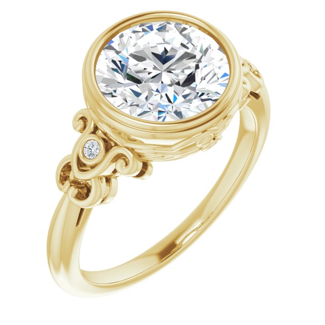 10K Yellow Gold Customizable 5-stone Design with Round Cut Center and Quad Round-Bezel Accents