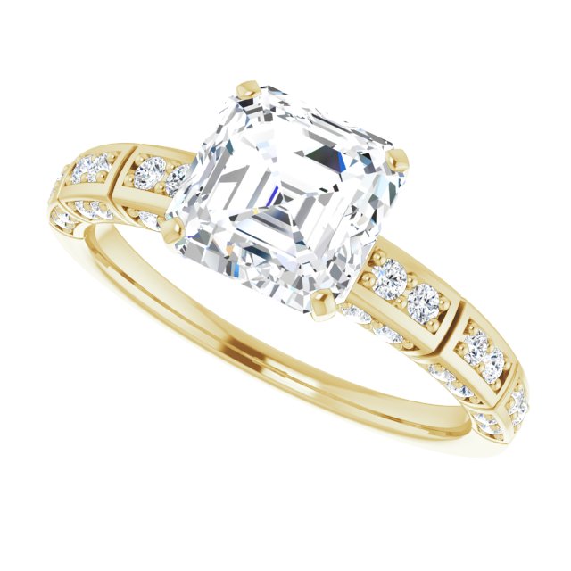 Cubic Zirconia Engagement Ring- The Anna (Customizable Asscher Cut Style with Three-sided, Segmented Shared Prong Band)