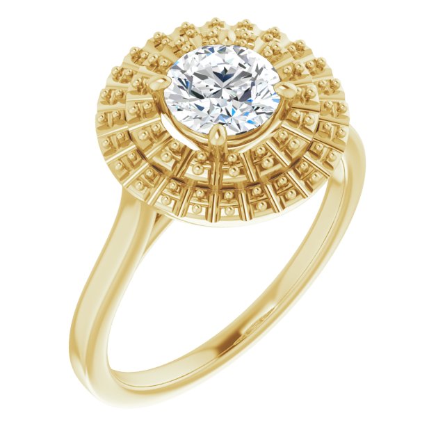 10K Yellow Gold Customizable Cathedral-set Round Cut Design with Double Halo