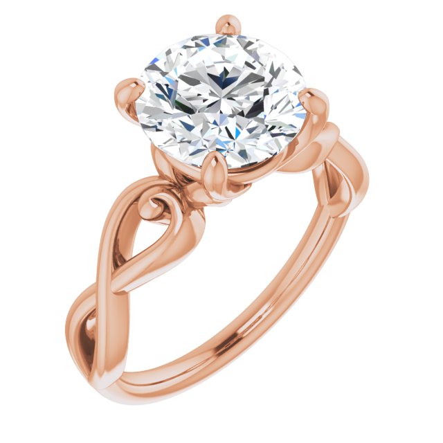 14K Rose Gold Customizable Round Cut Solitaire Design with Tapered Infinity-symbol Split-band