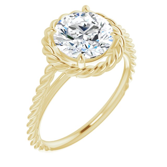 18K Yellow Gold Customizable Cathedral-set Round Cut Solitaire with Thin Rope-Twist Band