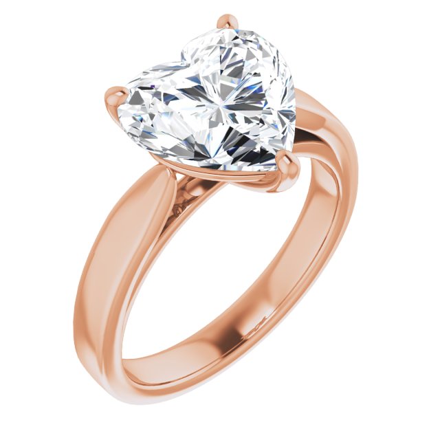 10K Rose Gold Customizable Heart Cut Cathedral Solitaire with Wide Tapered Band