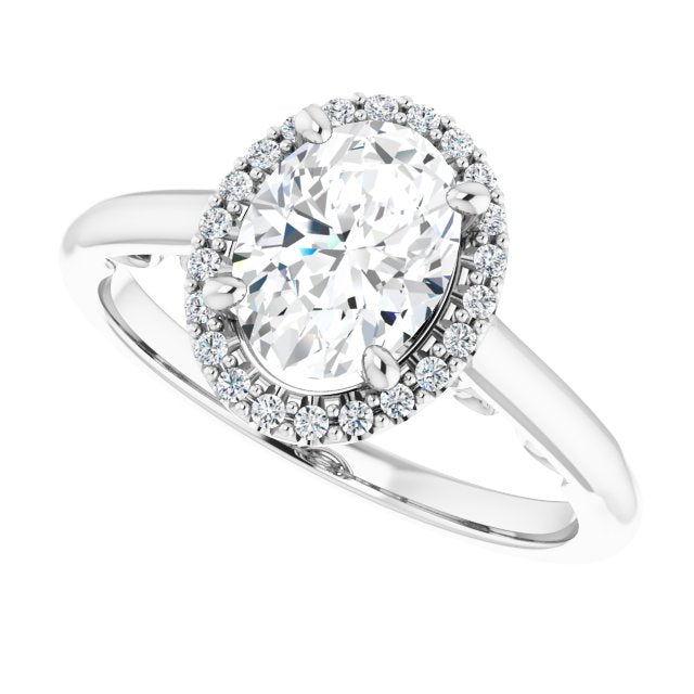 Cubic Zirconia Engagement Ring- The Honesty (Customizable Cathedral-Halo Oval Cut Style featuring Sculptural Trellis)