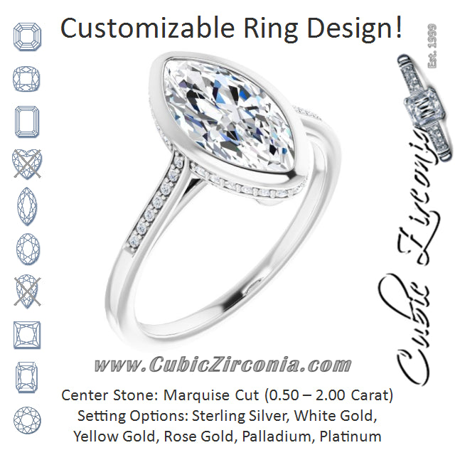 Cubic Zirconia Engagement Ring- The Adalynn (Customizable Cathedral-Bezel Marquise Cut Style with Under-halo and Shared Prong Band)