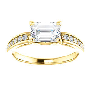 CZ Wedding Set, featuring The Sashalle engagement ring (Customizable Cathedral-Raised Emerald Cut Design with Tapered Pavé Band)