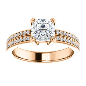 Cubic Zirconia Engagement Ring- The Trudy (Customizable Cushion Cut Style with Wide Double Pavé Band)
