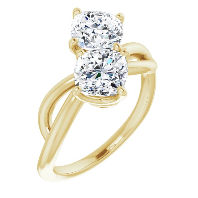10K Yellow Gold Customizable 2-stone Cushion Cut Artisan Style with Wide, Infinity-inspired Split Band