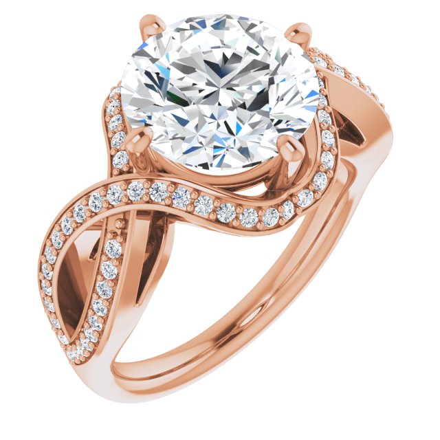 10K Rose Gold Customizable Round Cut Design with Twisting, Infinity-Shared Prong Split Band and Bypass Semi-Halo