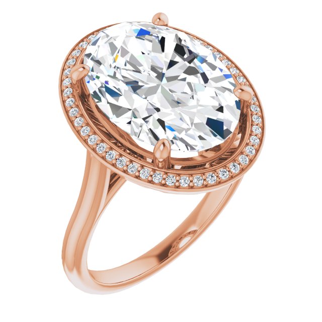 10K Rose Gold Customizable Cathedral-Raised Oval Cut Halo Style