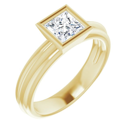10K Yellow Gold Customizable Bezel-set Princess/Square Cut Solitaire with Grooved Band