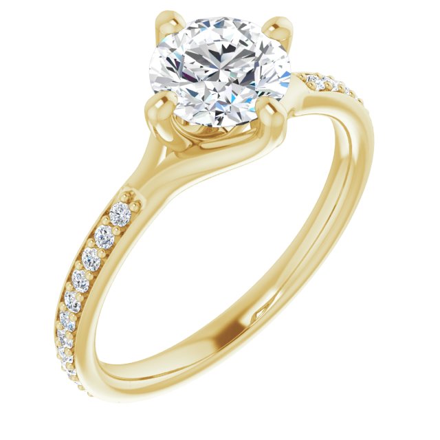 10K Yellow Gold Customizable Round Cut Design featuring Thin Band and Shared-Prong Round Accents