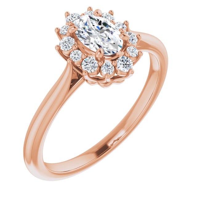 10K Rose Gold Customizable Crown-Cathedral Oval Cut Design with Clustered Large-Accent Halo & Ultra-thin Band
