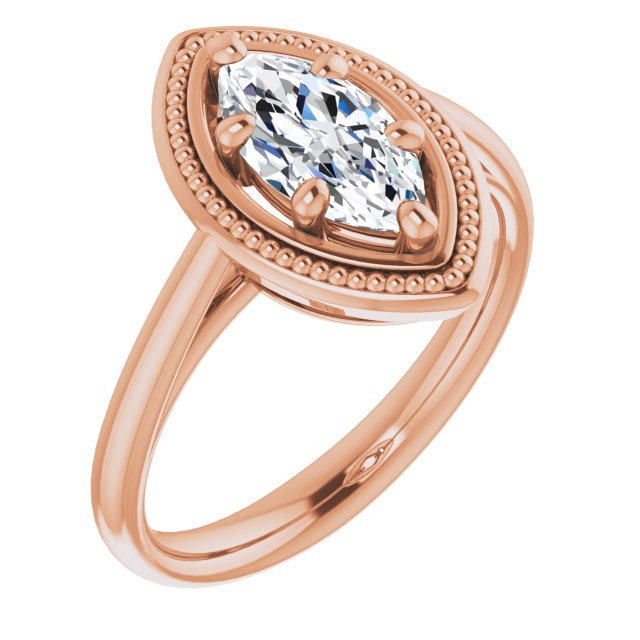 10K Rose Gold Customizable Marquise Cut Solitaire with Metallic Drops Halo Lookalike