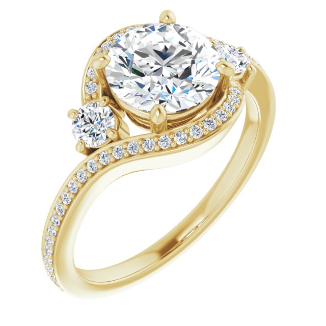 10K Yellow Gold Customizable Round Cut Bypass Design with Semi-Halo and Accented Band