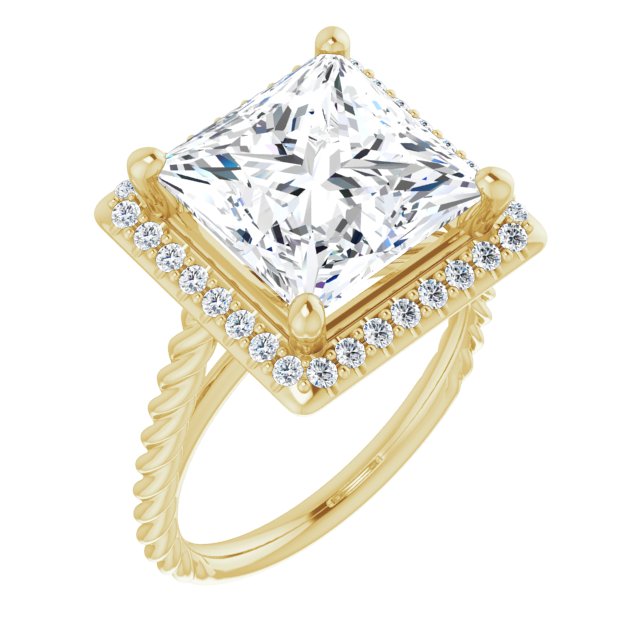 10K Yellow Gold Customizable Cathedral-set Princess/Square Cut Design with Halo and Twisty Rope Band