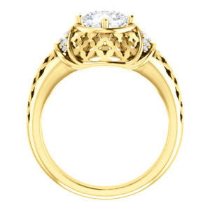 Cubic Zirconia Engagement Ring- The Leilani (Customizable Cushion Cut Vintage Crown Setting with Oversized Crosshatch Band)