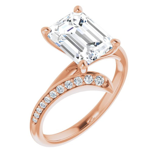 10K Rose Gold Customizable Emerald/Radiant Cut Style with Artisan Bypass and Shared Prong Band