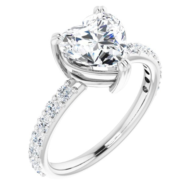 Cubic Zirconia Engagement Ring- The Chandita (Customizable Heart Cut Design with Large Round Cut 3/4 Band Accents)