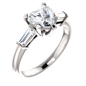 Cubic Zirconia Engagement Ring- The Monica (Customizable Heart Cut Center with Dual Tapered Baguettes)