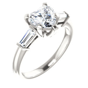 Cubic Zirconia Engagement Ring- The Monica (Customizable Heart Cut Center with Dual Tapered Baguettes)