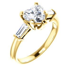 Cubic Zirconia Engagement Ring- The Monica (Customizable Heart Cut Center with Dual Tapered Baguettes)