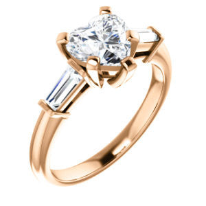 Cubic Zirconia Engagement Ring- The Monica (Customizable Heart Cut Center with Dual Tapered Baguettes)