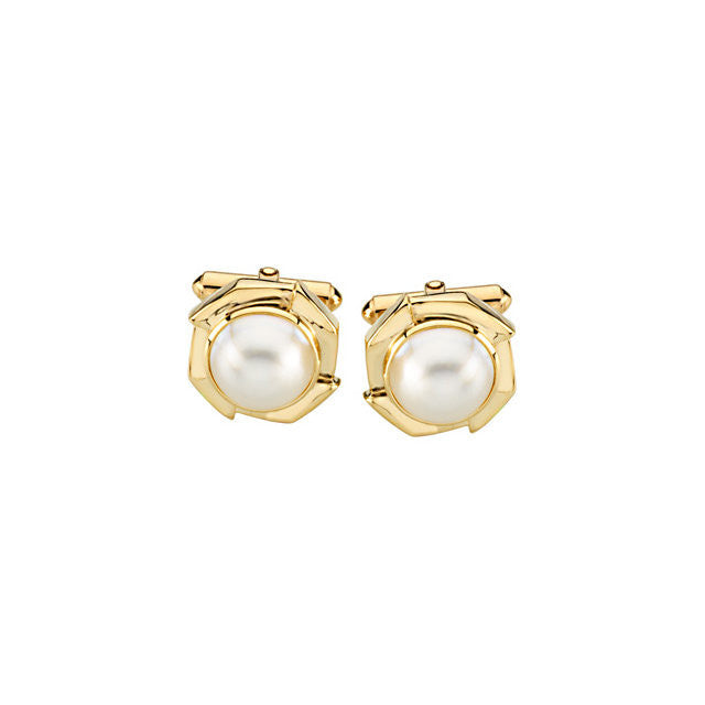 Men’s Cufflinks- 14k Yellow Gold with Mabé Cultured Pearl