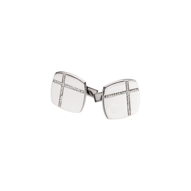 Men’s Cufflinks- 0.25 CTW Rounded Rectangle with Gemstone Cross-Lines