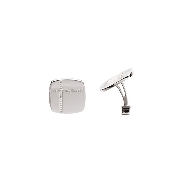 Men’s Cufflinks- 0.25 CTW Rounded Rectangle with Gemstone Cross-Lines