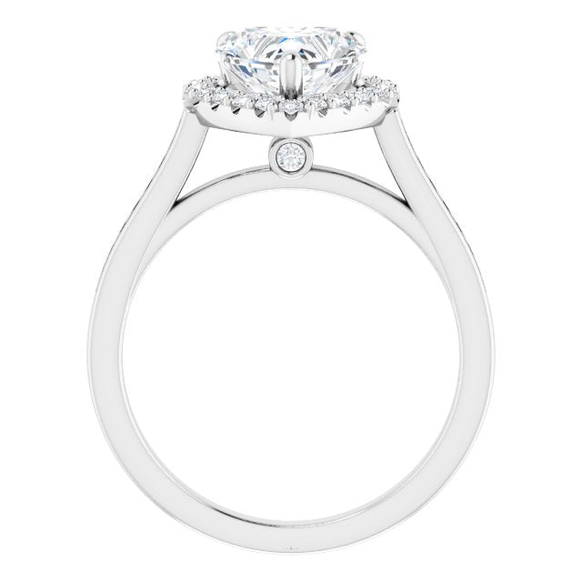 Cubic Zirconia Engagement Ring- The Star (Customizable Heart Cut Design with Halo, Round Channel Band and Floating Peekaboo Accents)