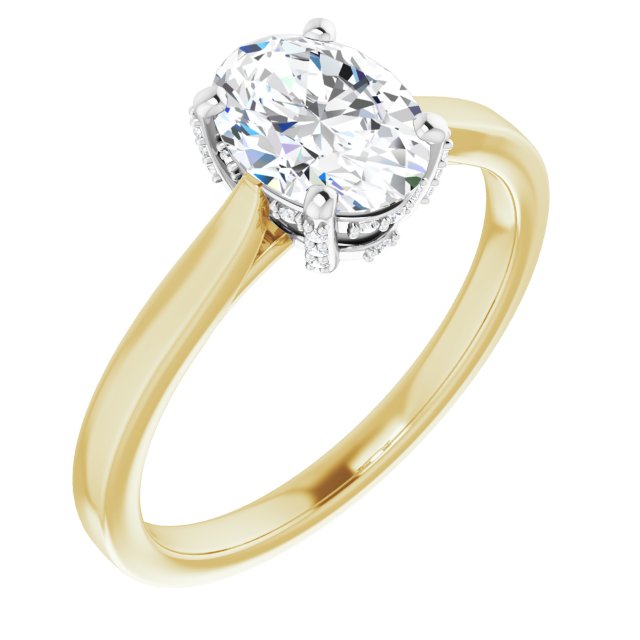 14K Yellow & White Gold Customizable Cathedral-Raised Oval Cut Style with Prong Accents Enhancement