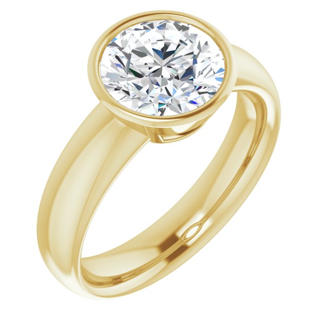 18K Yellow Gold Customizable Bezel-set Round Cut Solitaire with Wide Band