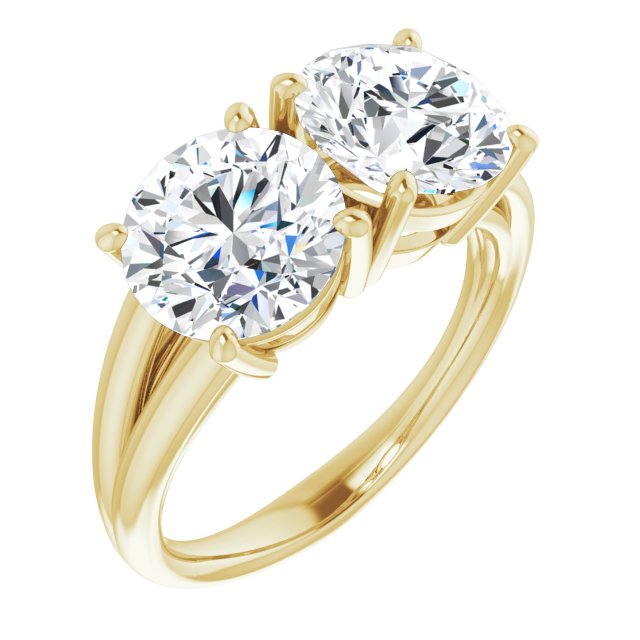 18K Yellow Gold Customizable Two-Stone Round Cut with Split Band