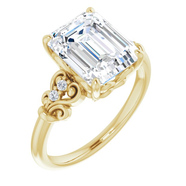 10K Yellow Gold Customizable Vintage 5-stone Design with Emerald/Radiant Cut Center and Artistic Band Décor