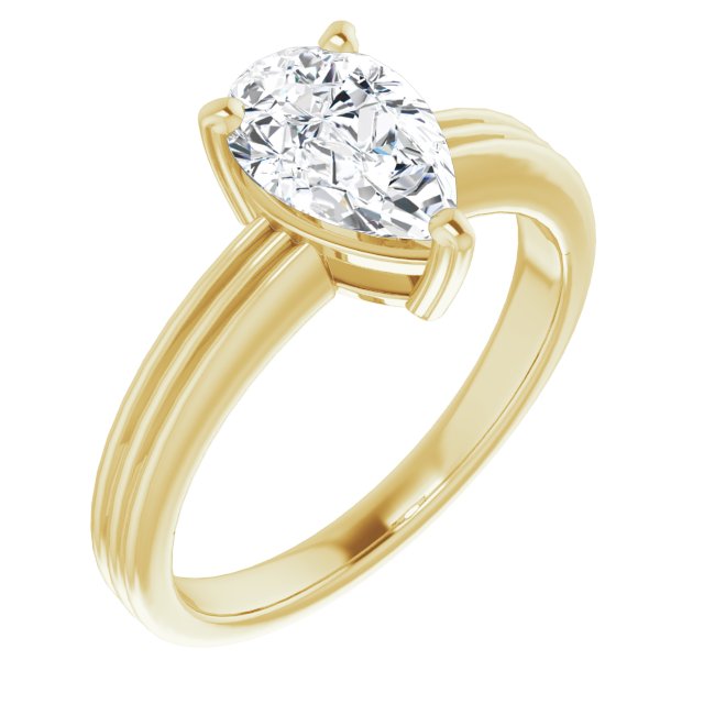 10K Yellow Gold Customizable Pear Cut Solitaire with Double-Grooved Band