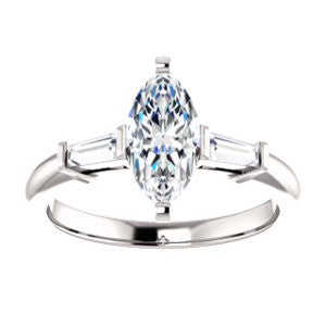 Cubic Zirconia Engagement Ring- The Monica (Customizable Marquise Cut Center with Dual Tapered Baguettes)