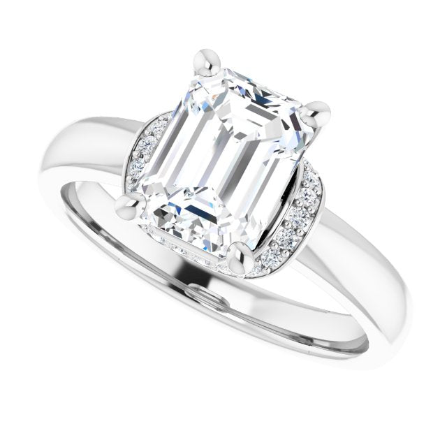 Cubic Zirconia Engagement Ring- The Jennifer Elena (Customizable Emerald Cut Style featuring Saddle-shaped Under Halo)