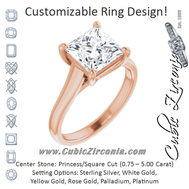 Cubic Zirconia Engagement Ring- The Jewel (Customizable Princess/Square Cut Cathedral-Prong Solitaire with Decorative X Trellis)