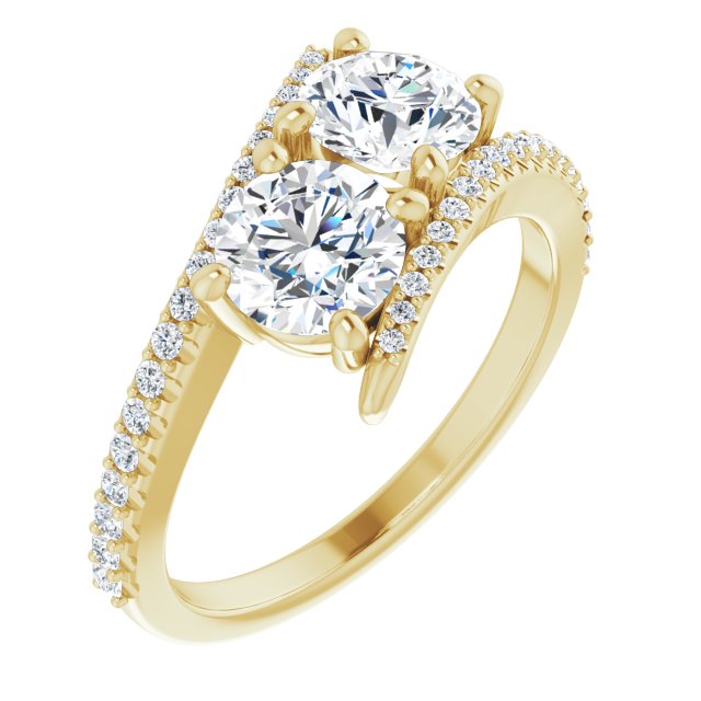 10K Yellow Gold Customizable Double Round Cut 2-stone Design with Ultra-thin Bypass Band and Pavé Enhancement