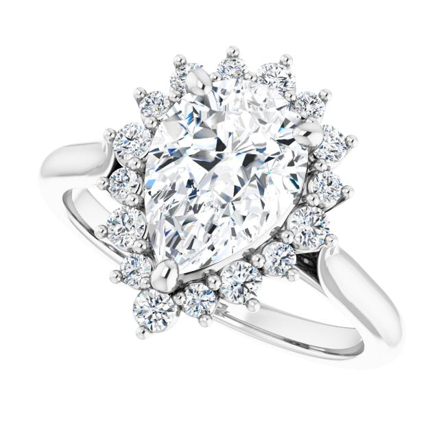 Cubic Zirconia Engagement Ring- The Honoka (Customizable Crown-Cathedral Pear Cut Design with Clustered Large-Accent Halo & Ultra-thin Band)