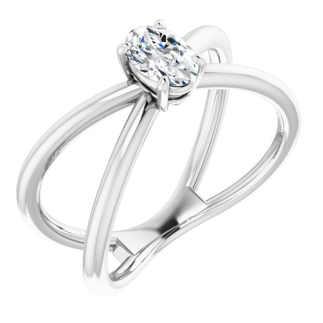 10K White Gold Customizable Oval Cut Solitaire with Semi-Atomic Symbol Band