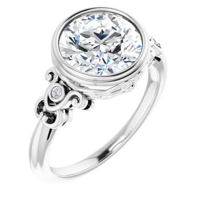 14K White Gold Customizable 5-stone Design with Round Cut Center and Quad Round-Bezel Accents